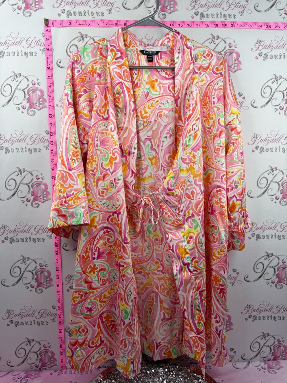 Lauren Ralph Lauren robe Pink Paisley Satin Kimono Robe